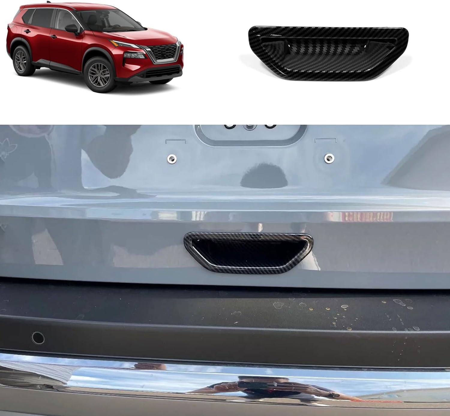 Rear Tailgate Door Bowl Compatible with Nissan Rogue 2021 2022 2023 2024 2025 2026 Rear Trunk Handle Bowl Trim Exterior Car Accessories ABS 1PC(Glossy Chrome Style)