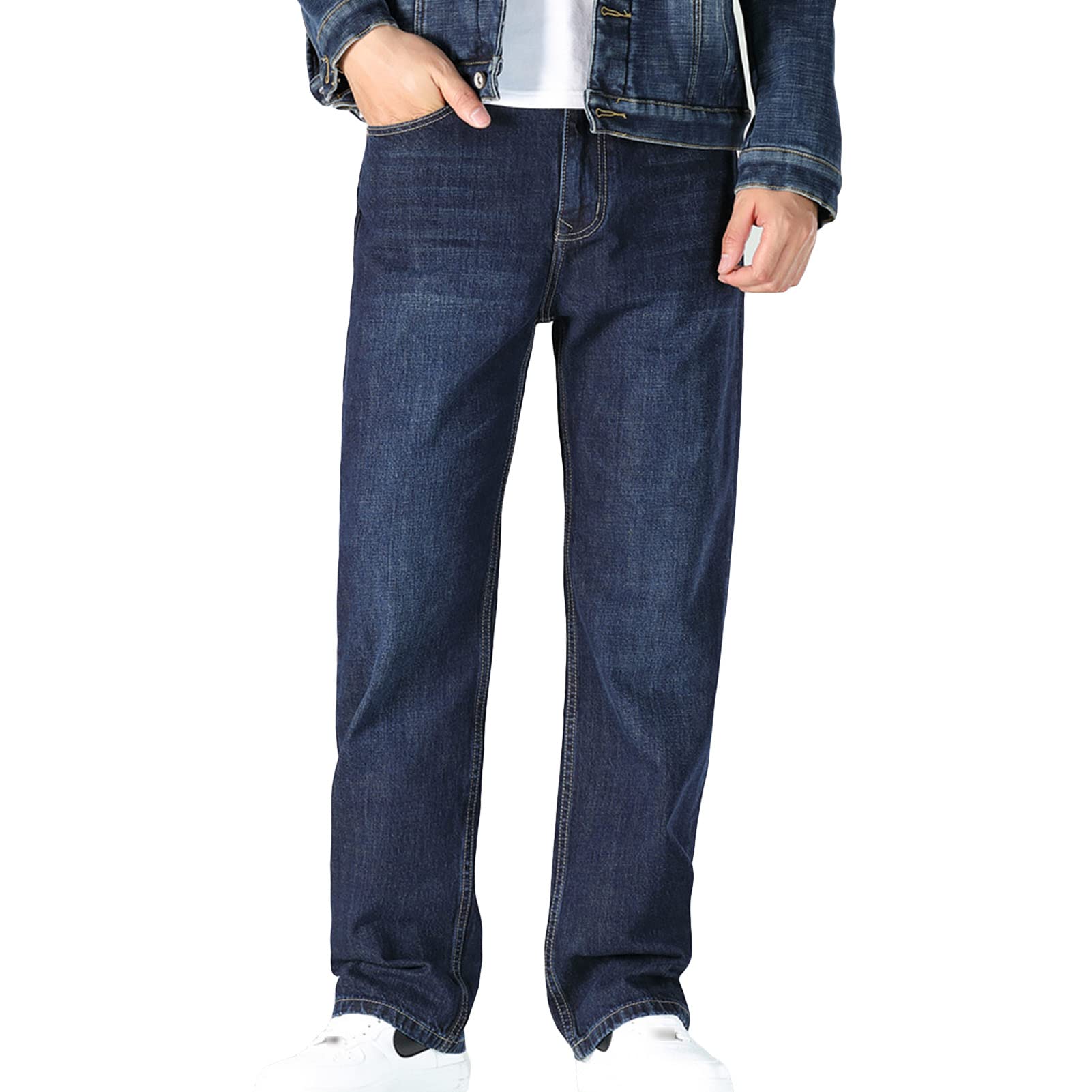 Men's Relaxed Straight Fit Jean Loose Fit Basic Stretch Denim Pants Classic Vintage Casual Comfort Jeans Pant (Dark Blue,44)