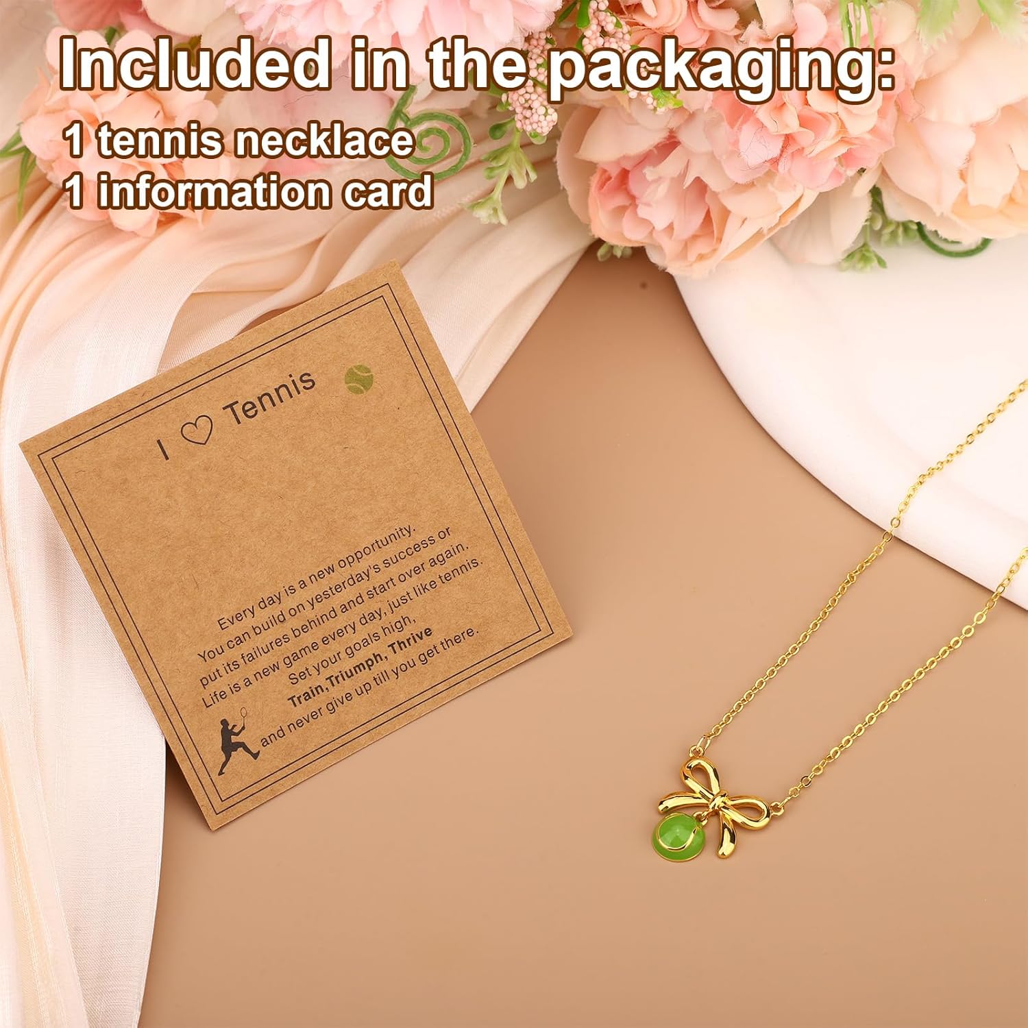 Tennis Necklaces, 40+5cm/16+2in Adjustable Bow Pendant Necklaces Sports Accessories Jewelry for Women - Image 4