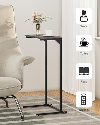 Miniatura 5 de TUTOTAK Mesa auxiliar en forma de C, mesa auxiliar pequeña, mesa de sofá de 28.7 pulgadas de alto, mesa de sofá, sala de estar, dormitorio, gris