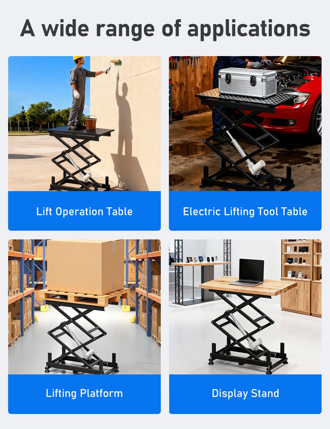 DIHOOL Table élévateur électrique à cisaillement 90kg pour laboratoire atelier automobile hauteur réglable 265-1270mm alimentation AC 100-240V et DC 24-30V