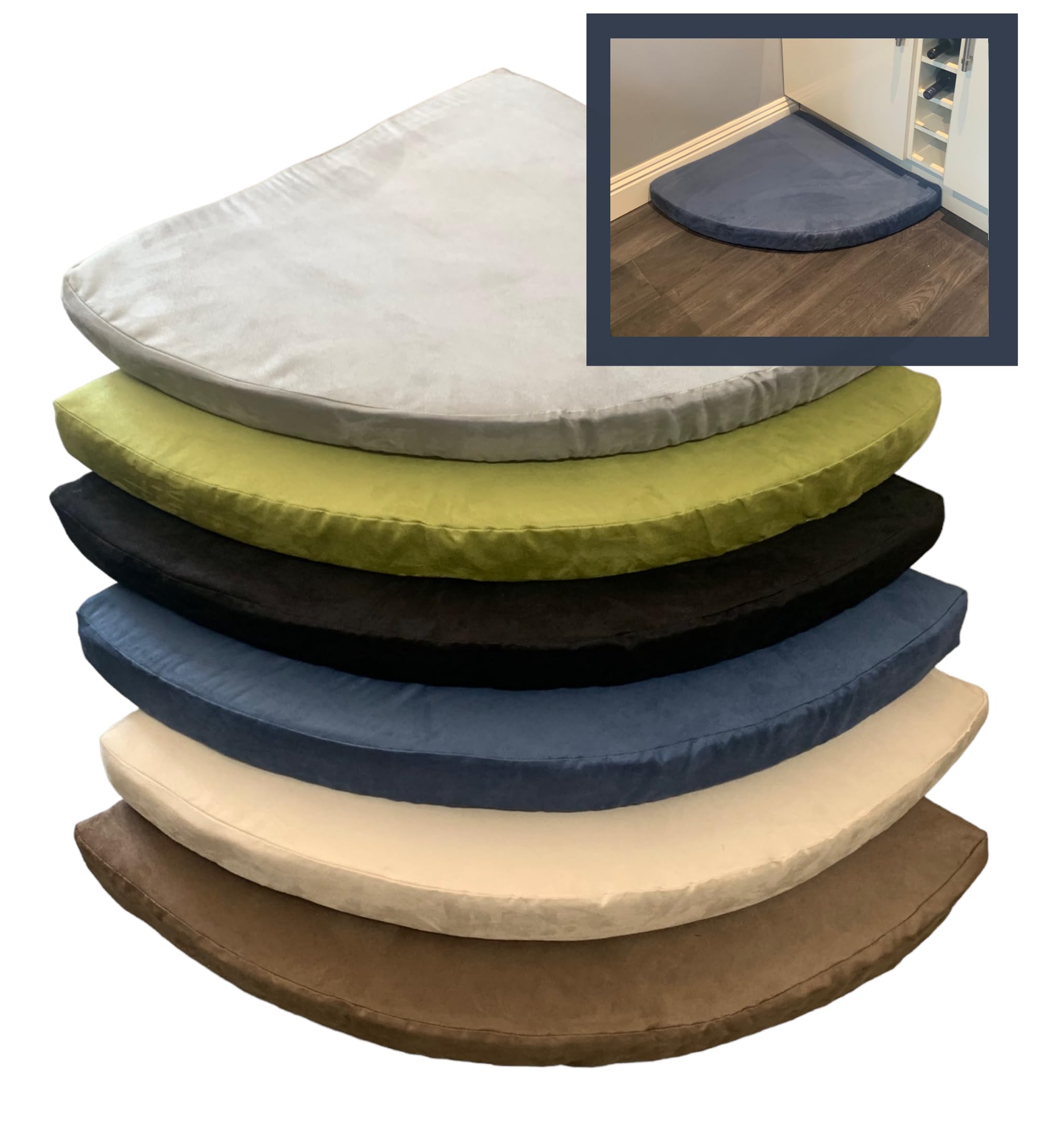 PnH® Faux Suede Corner Dog Bed. 69cm. Orthopaedic Style Firm Pet Mat. Space Saving, Stylish & Hardwearing (Denim Blue)