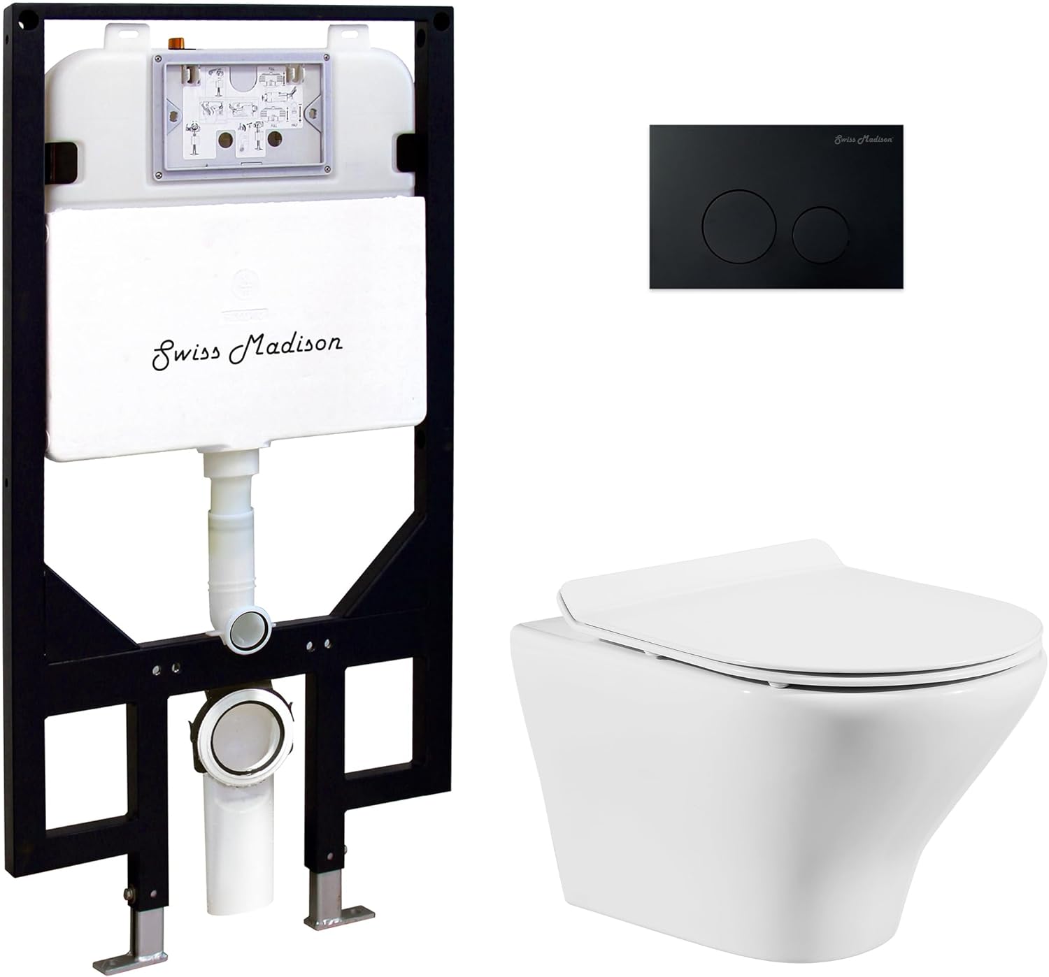 Trocadéro Wall-Hung Toilet Bundle 0.8/1.6 GPF Dual Flush in Glossy White with Black Flush Plate