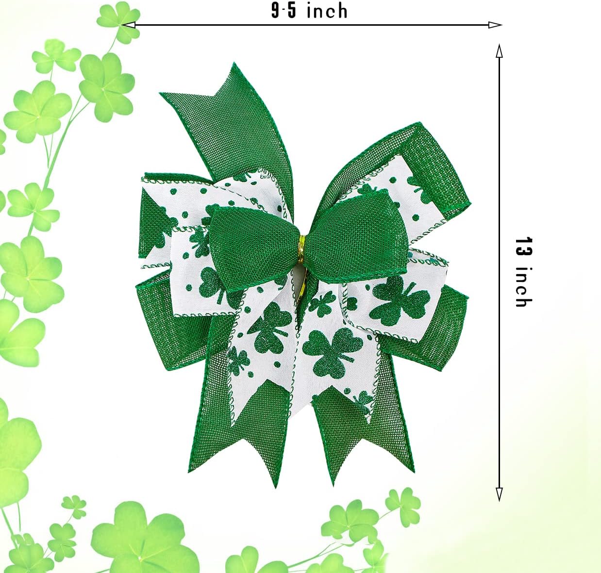 Clover Patrick's Day Wreath Bow Green Shamrock Irish Holiday DIY Crafts Gift Ribbon Bow Ornaments for St. Patrick's Day (9.5 x 13 inch) - Image 2