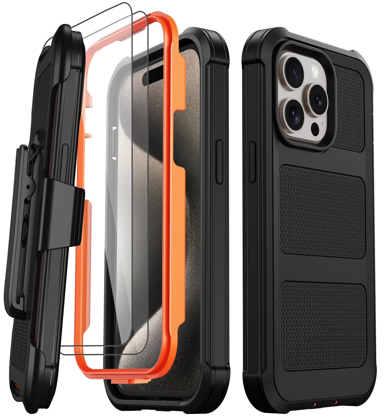 Stroson for iPhone 15 Pro Max Case with 2X Screen Protector + [Kickstand & Belt Clip Holster], Military-Grade Drop Protection Bumper Heavy Duty