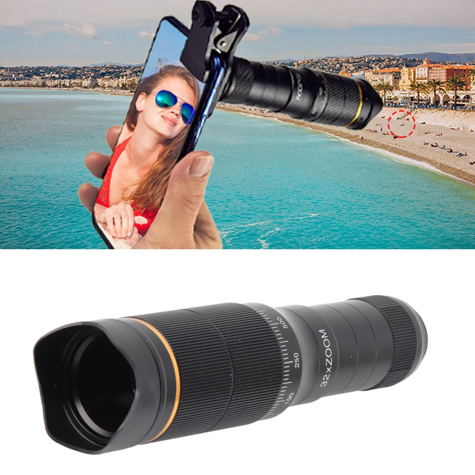 Obiettivo della Fotocamera del Telefono Obiettivo Zoom Portatile 32X del Telefono Cellulare Regolazione con Clip Obiettivo del Telescopio HD per Foto Video Concerti Adatti Viaggi