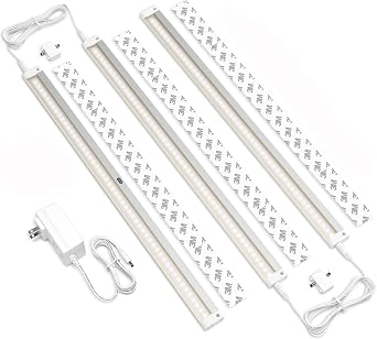 EShine Hand Wave Activated Under Cabinet LED Lighting Kit, Dimmable, 3-Pack 20 in - Touchless Dimming Control, White Under Counter Lights for Kitchen, Garage, Office, Shelf - Warm White 3000K