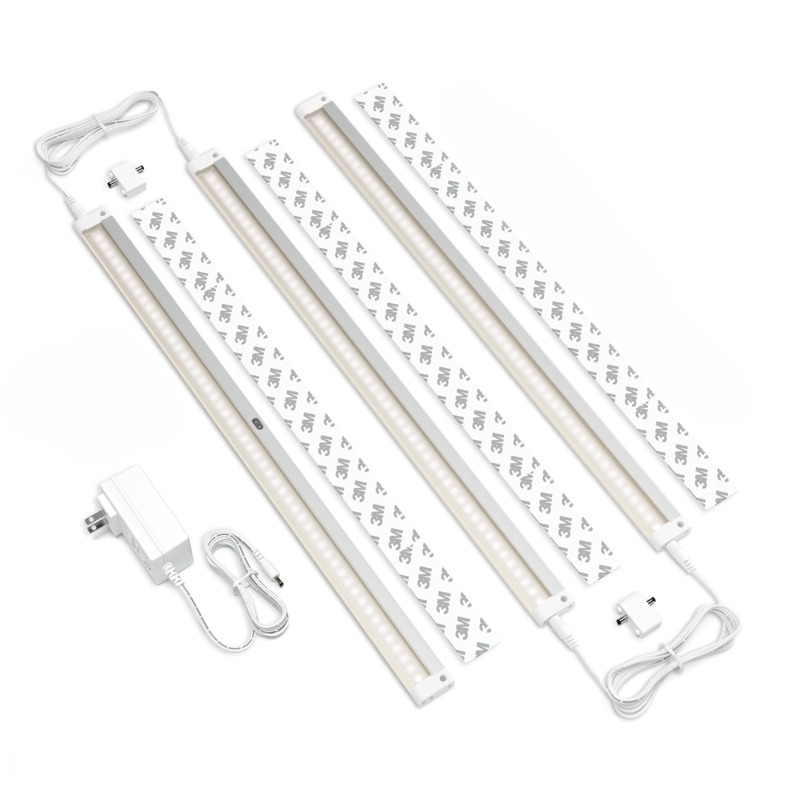 Hand Wave Activated Under Cabinet LED Lighting Kit, Dimmable, 3-Pack 20 in - Touchless Dimming Control, White Under Counter Lights for Kitchen, Garage, Office, Shelf - Warm White (3000K)