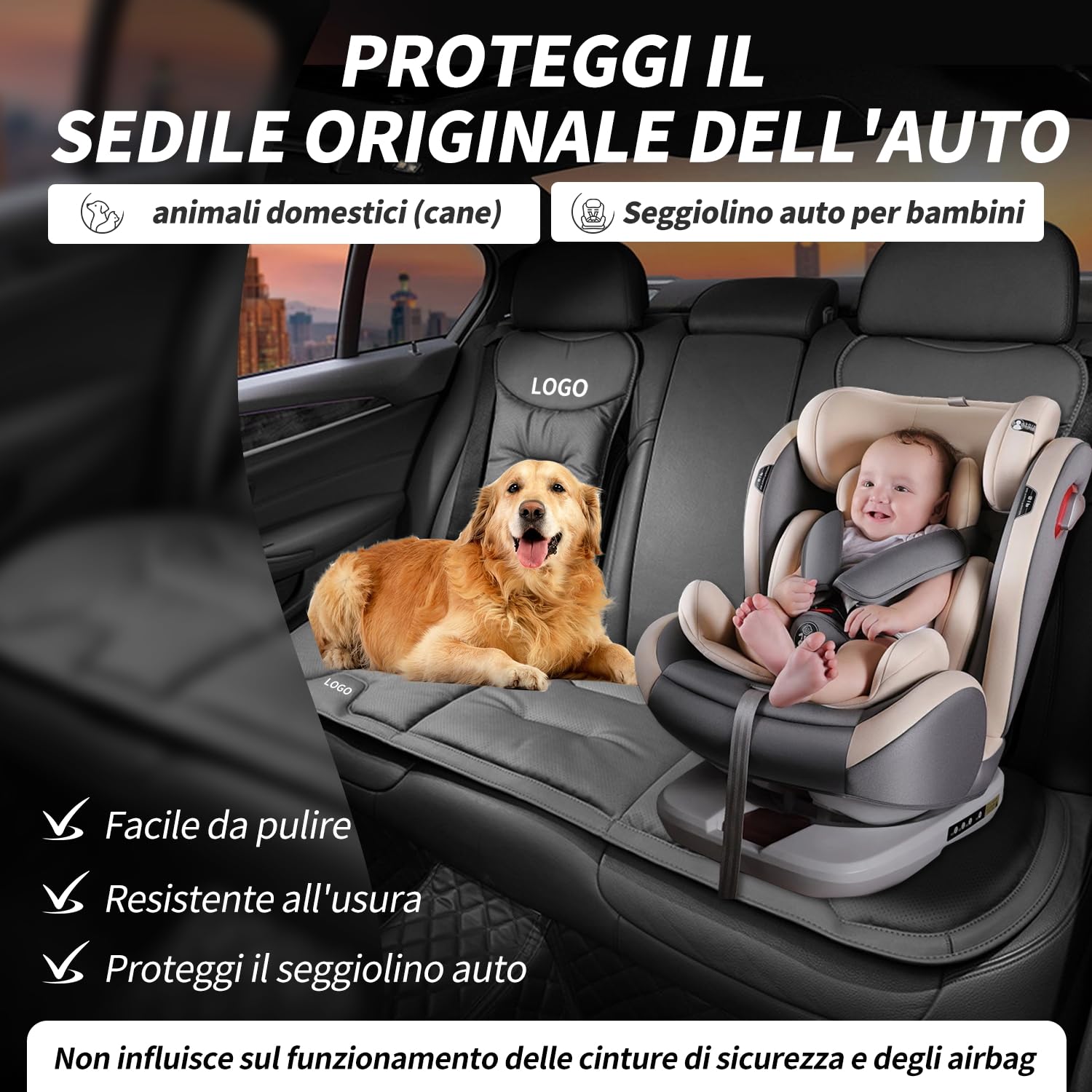 Cuscino Sedile Auto Pelle Nappa Universale con Supporto Lombare Antiscivolo