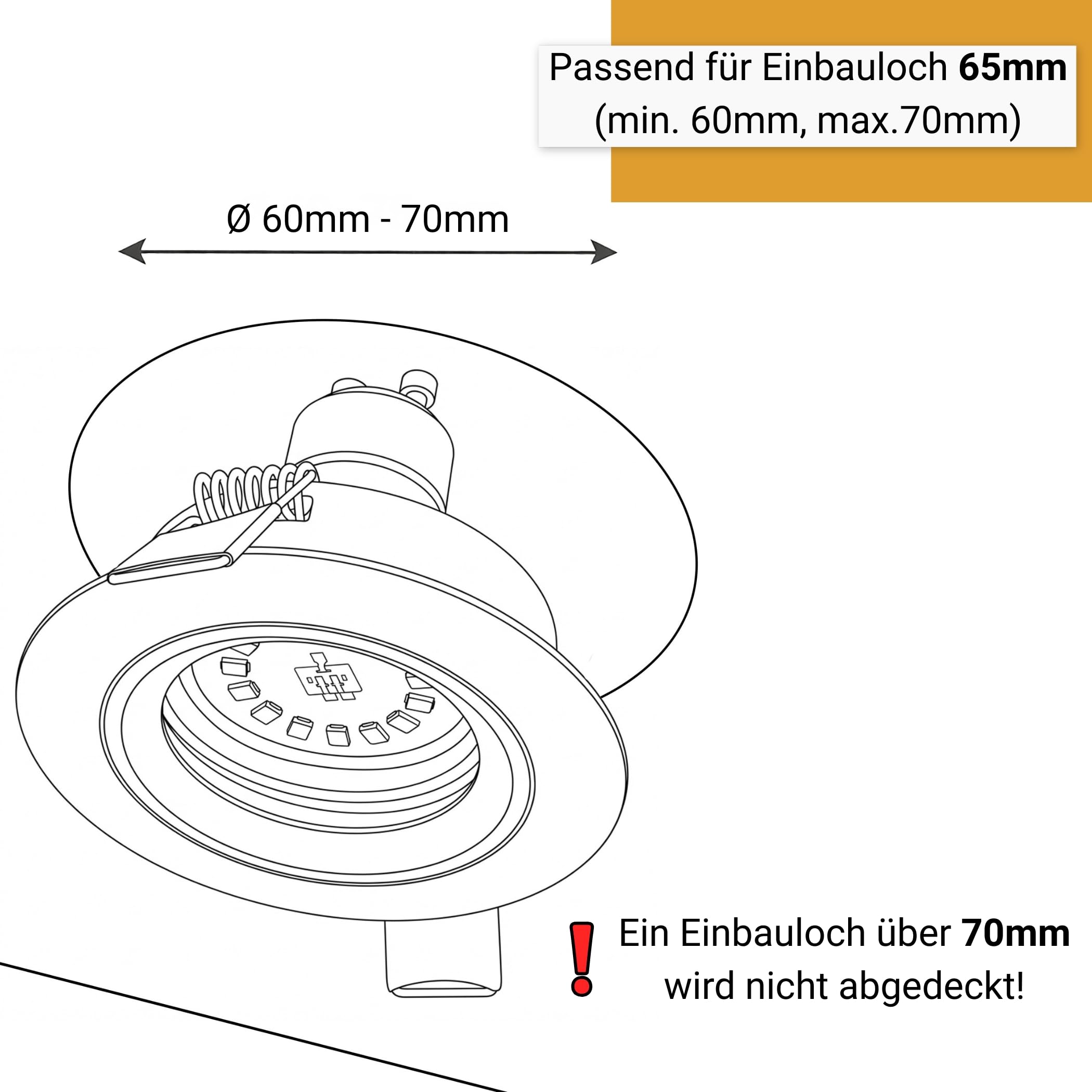 SEBSON Gehäuse für Einbaustrahler mit GU10 Fassung - Einbaurahmen Alu, nicht schwenkbar - Lochdurchmesser 60-70mm Abdeckung Ø80mm Deckenspot - 6er Set
