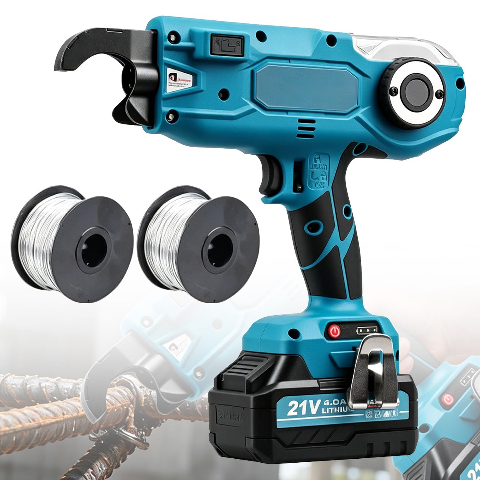 SHAHRYAR Handheld Rebar Tying Machine, Cordless Rebar Tier Tool Kit, 9-Gear Adjustment, 2 * 3000mah Lithium Battery, Binding Range: 8-34mm / 30-60mm,Anti-Slip Rubberized Handle 30–60mm