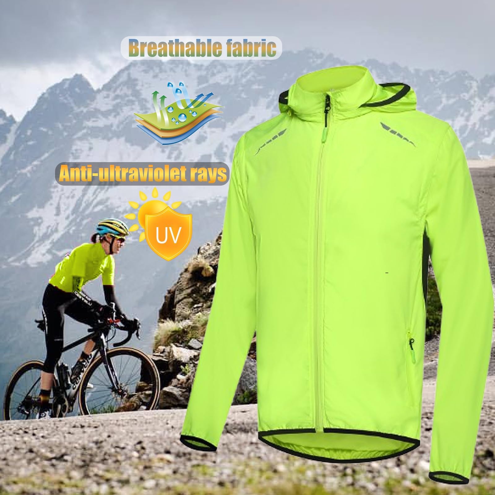 ARMAAN Chaqueta Impermeable Ciclismo De Hombre, Cortavientos Reflectante, Para Bicicleta De Montaña, Ropa Para Golf, Senderismo Y Actividades De Running