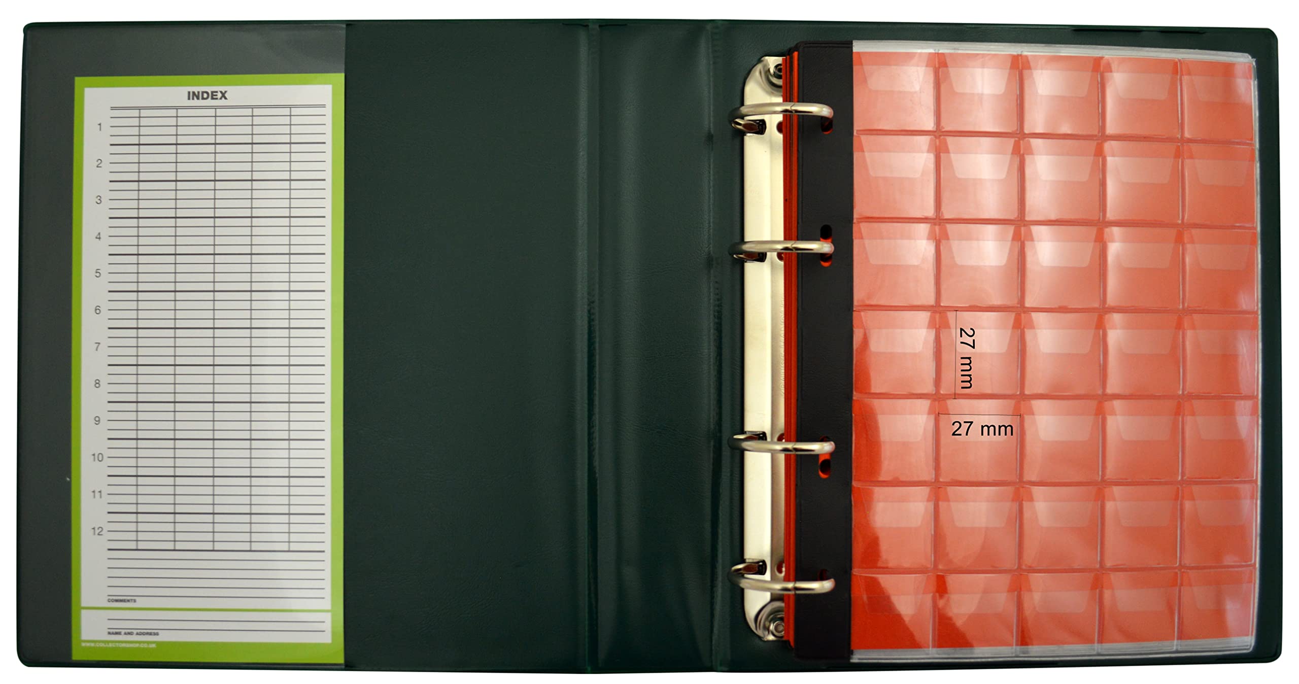 COLLECTOR Album di Monete con Custodia da Collezione, per Monete di Varie Dimensioni - con Diverse Pagine munite di divisori con Elenco Album con Etui per 221 Monete Verde