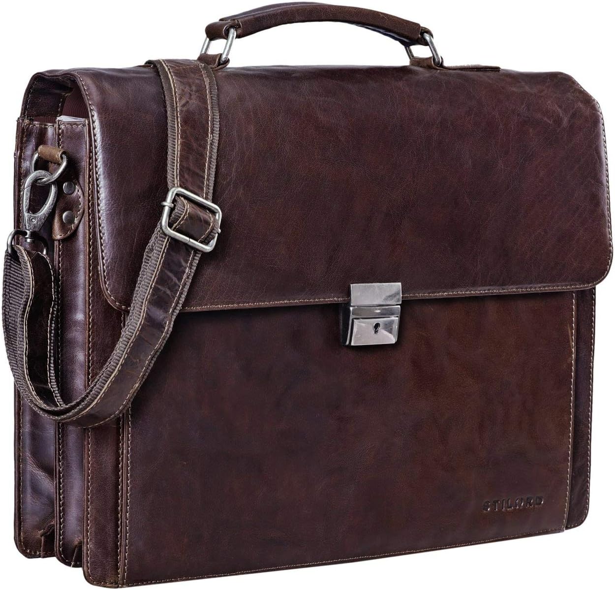 STILORD 'Johann' Classic Leather Briefcase with 15.6 inches Laptop Compartment Portfolio Men & Women Classic Design Satchel Business Work Bag Leather