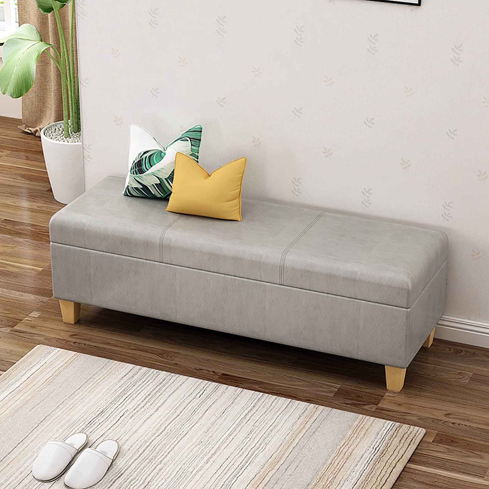 MYUYEE Modern Ottoman Faux Leather Upholstered Bench Footstoolshoe Changing Stool For Living Room Bedroom Entryway Hallway-Gary 80X40X40Cm(Gary-60X40X40Cm)