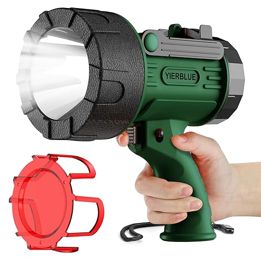Rechargeable Spotlight,18W IPX7 Water-Resistant Flashlight, Super Bright 6000 Lumens LED,10000mAh 20h Ultra-long Standby,Ideal Spotlight for Boating, Camping, Hiking, Hurricane survival(blue)…