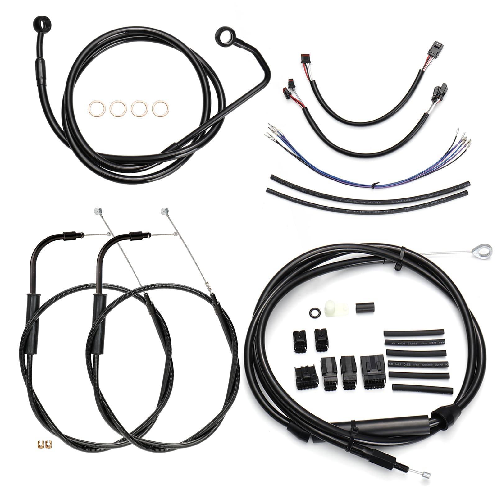 Photo 1 of 12" Handlebars Extended Kit for Harley Softail 2011-2015 Breakout Deluxe Fat Bob Boy Street Sport Glide Heritage Low Rider w/ABS Clutch Throttle Cable Brake Line CAN-Bus Front Turn Signal Wire, Black