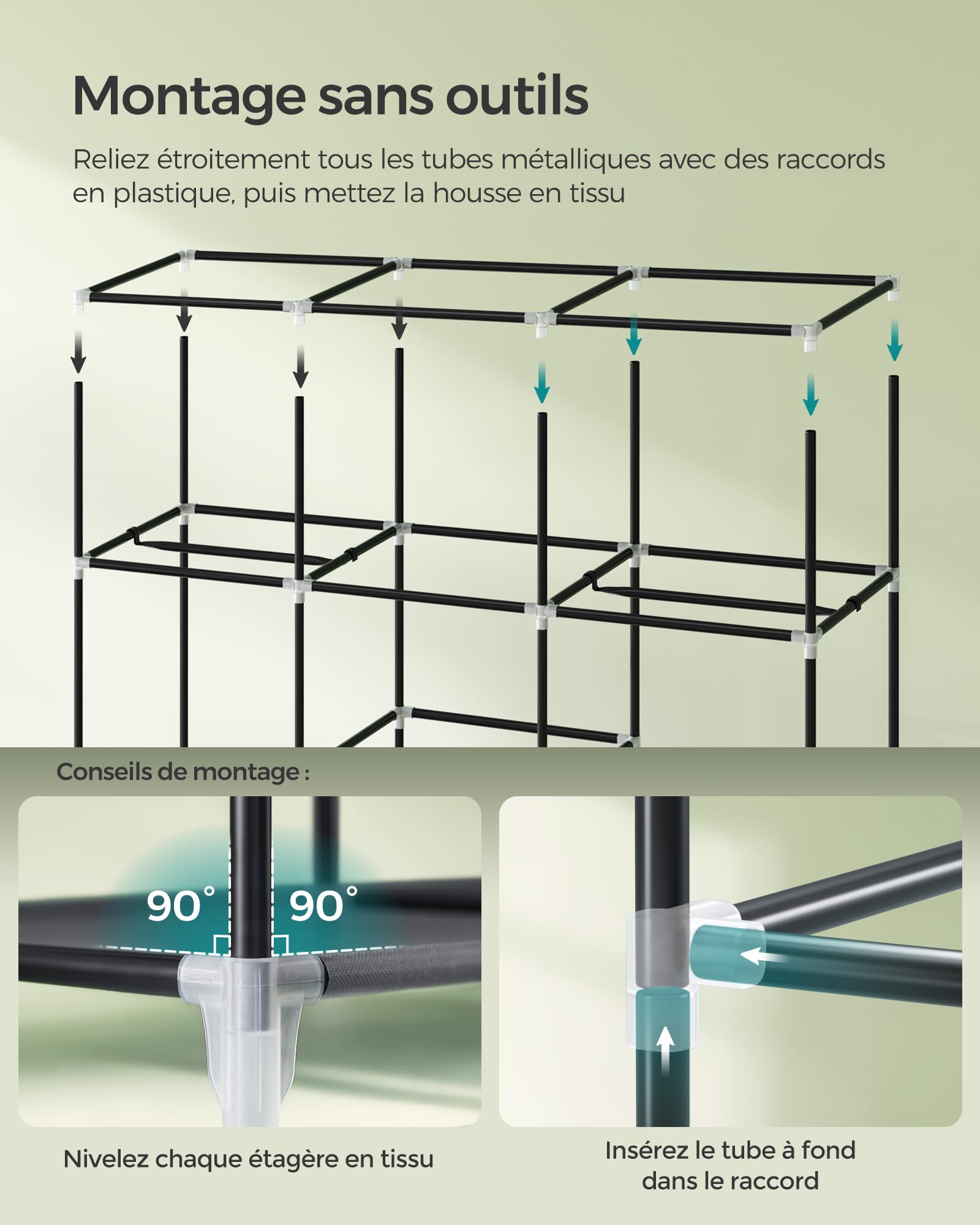 Songmics RYG12G Armoire de rangement en toile Gris 175 x 150 x 45 cm, tissu non tissé 95 g/m², tube métallique de 16 mm, connecteurs en plastique, 150 x 45 x 175 cm (L x W x H)