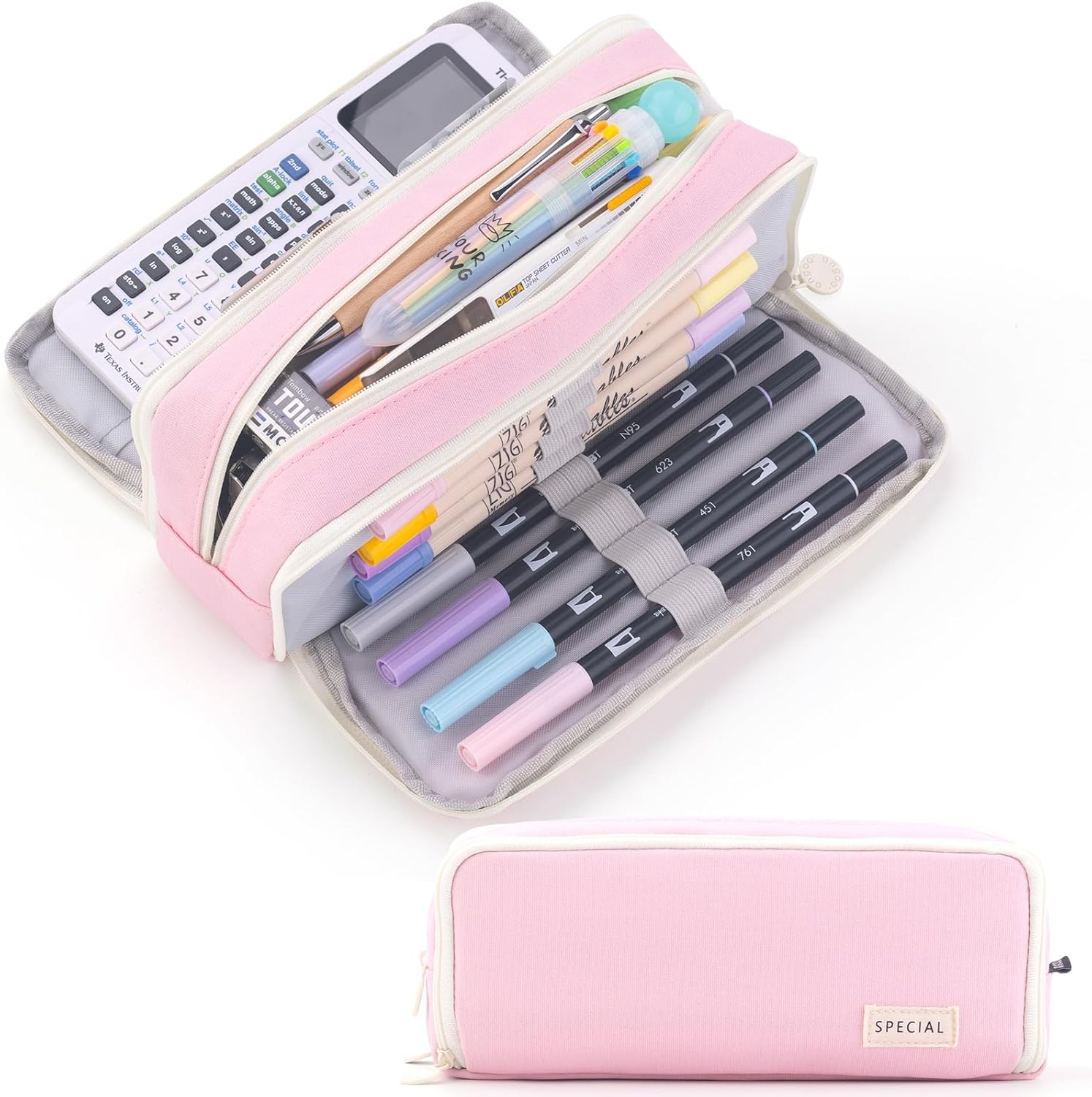 CICIMELON Pencil Pen Case 3 Compartments Pencil Pouch Big