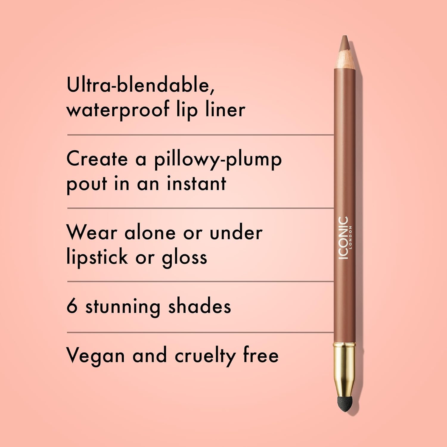 ICONIC LONDON Fuller Pout Sculpting Lip Liner | Blendable, Dual Ended Lip Liner with Creamy Colour and Lip Sponge for Buffing, Cruelty-Free, Vegan Makeup - Image 2