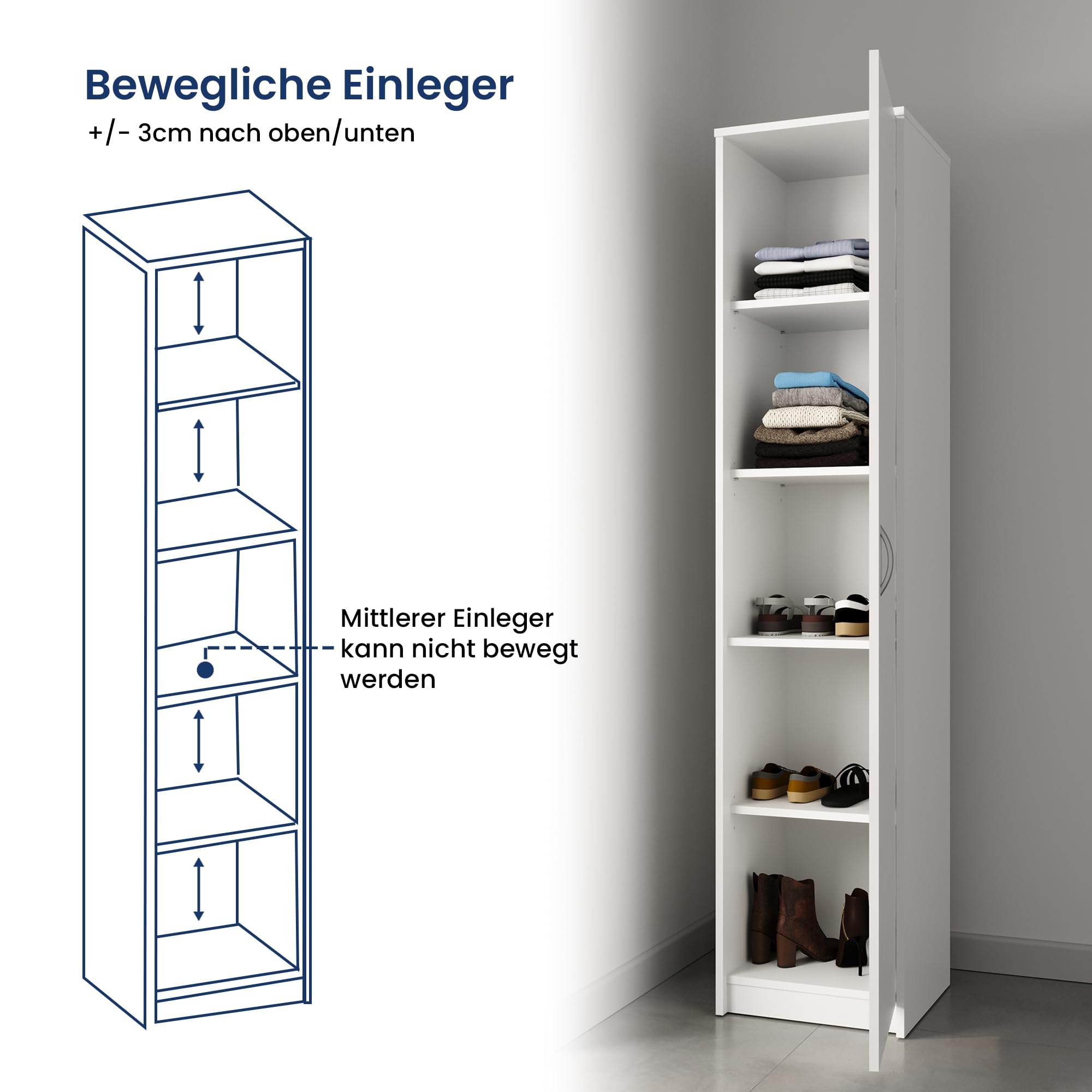Home Collective Bücherregal Kleiderschrank Regal Schrank Mehrzweckschrank mit 4 Einlegeböden Aktenschrank Garderobenschrank | 40x35x180 cm (BxTxH) | für Schlafzimmer Flur Büro Keller | weiß