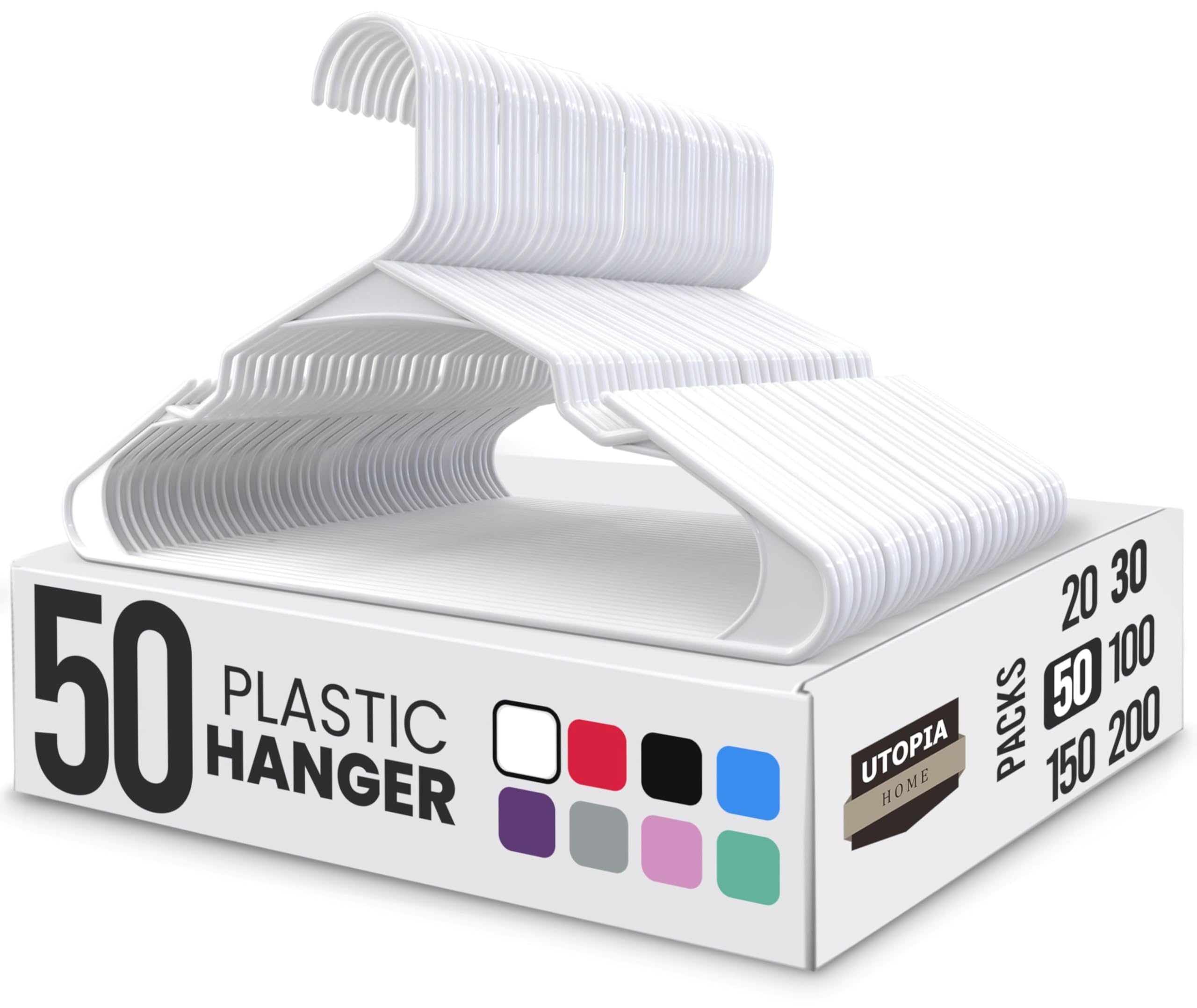 Utopia Home Plastic Hangers - Durable & Slim By (White, 50)