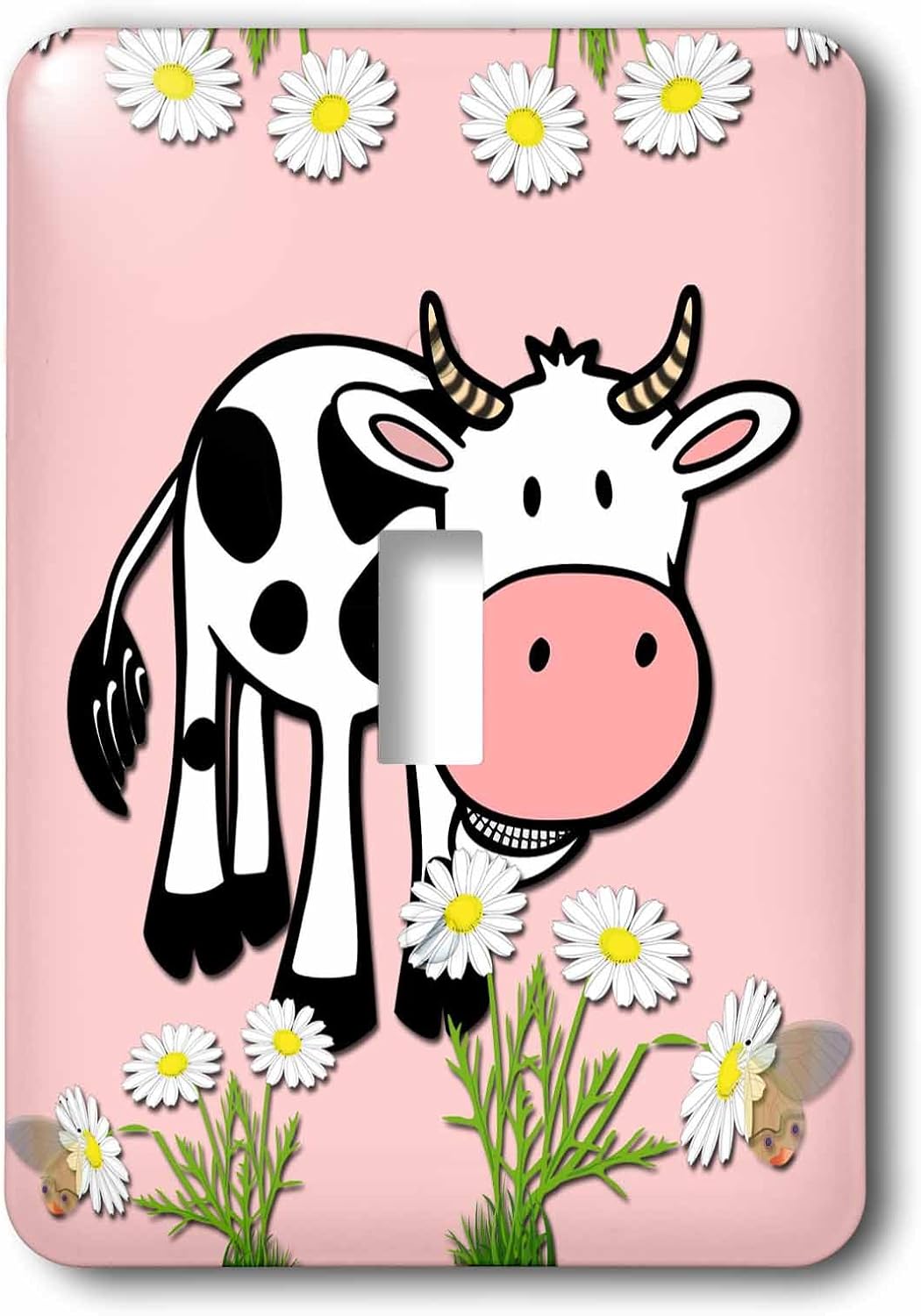 3dRose lsp_218426_1 Cute Cow. Pink. Kids Decor. Popular Print. Best Seller. Single Toggle Switch