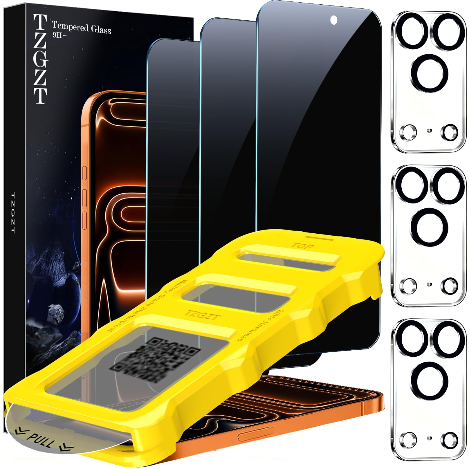 Photo 1 of TZGZT Privacy Screen Protectors for iPhone 17 Pro Max, Tempered Glass, HD