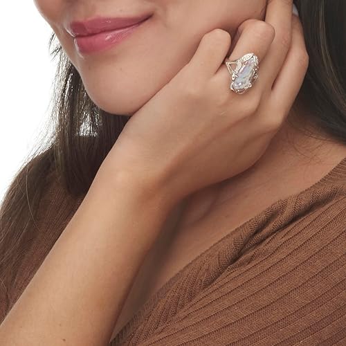 Miniatura 4 de PalmBeach - Anillo de plata de ley 925 con perla blanca o malva cultivada con topacio blanco redondo o perla de pavo real con topacio azul, talla