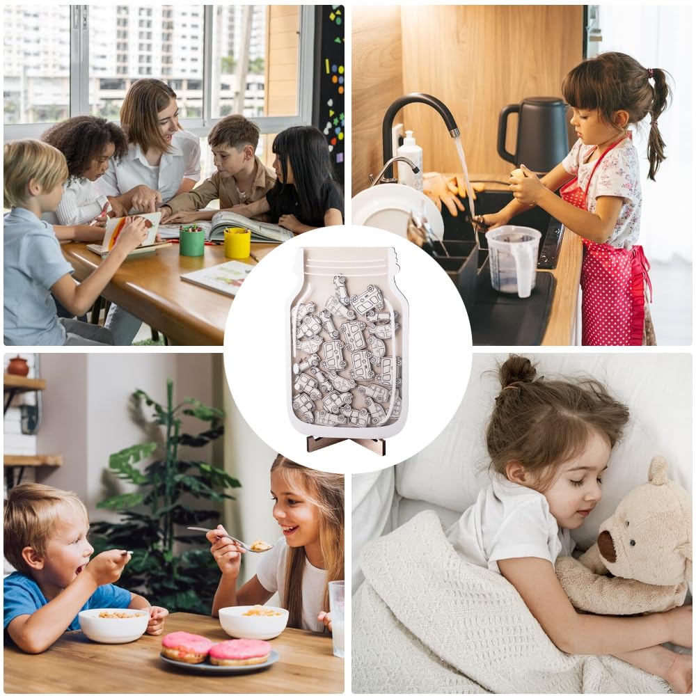YunBey Barattolo di Ricompensa per Bambini Tabella delle Ricompense per Bambini Barattolo di Incentivi con Automotive Universal per Ragazzi e Ragazze Casa Classe (Color Legno)