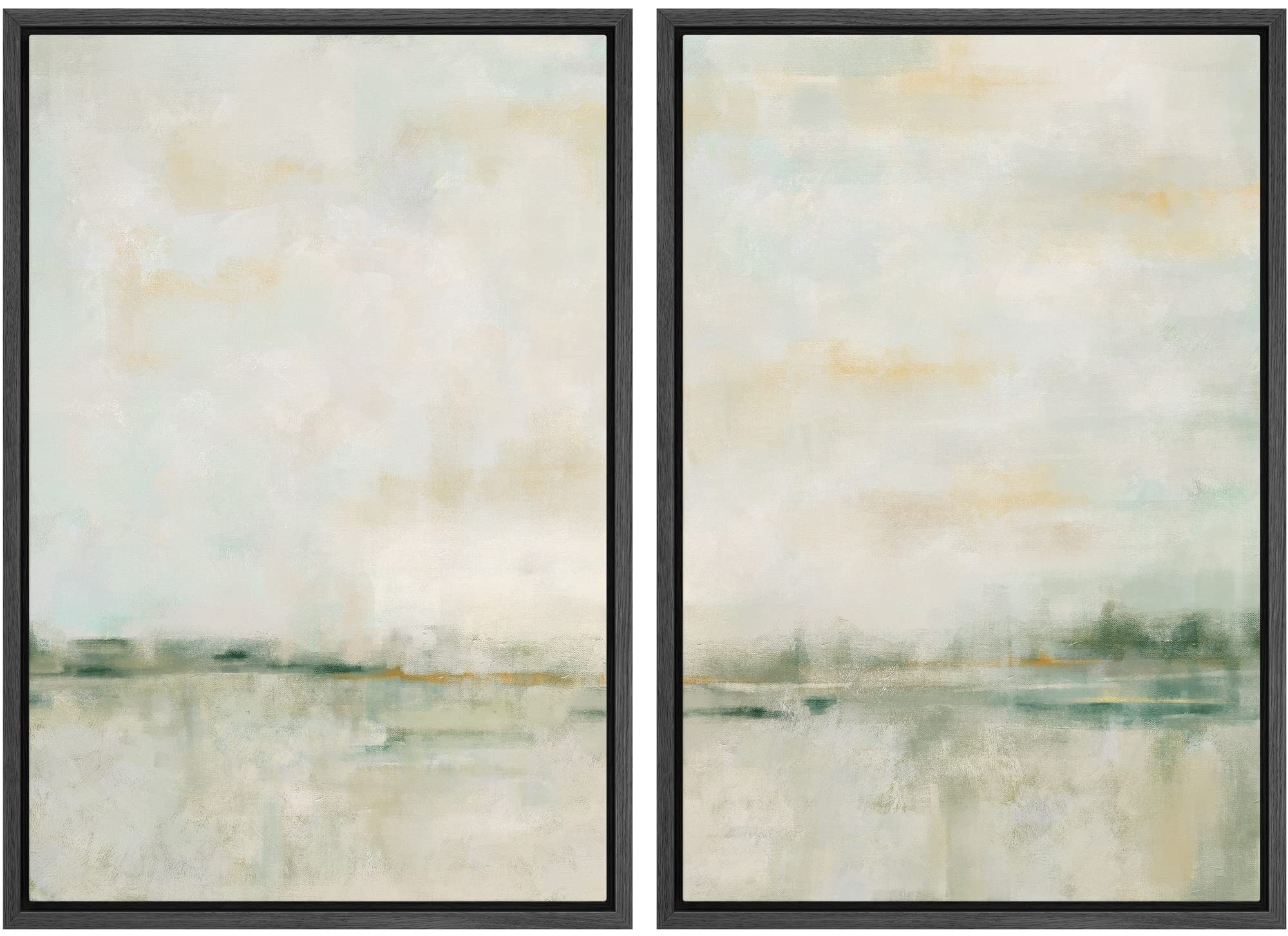 MUDECOR Framed Canvas Print Wall Art Set Watercolor Pastel Green Tan Landscape Abstract Shapes Illustrations Modern Art Decorative Contemporary for Living Room, Bedroom, Office - 16"x24"x2 Natural — view 140