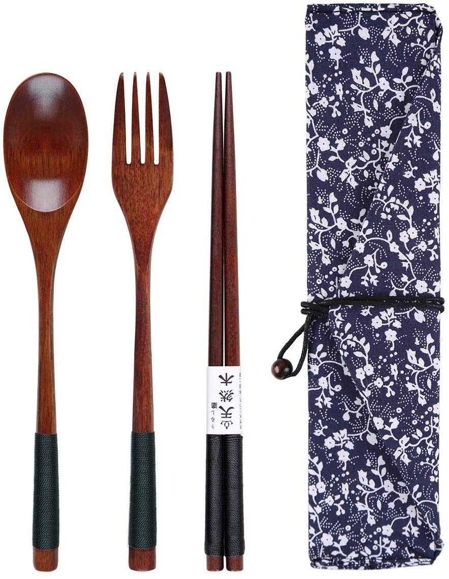 Amazon.com | Wooden Chopsticks Spoon Fork Set Japanese Style