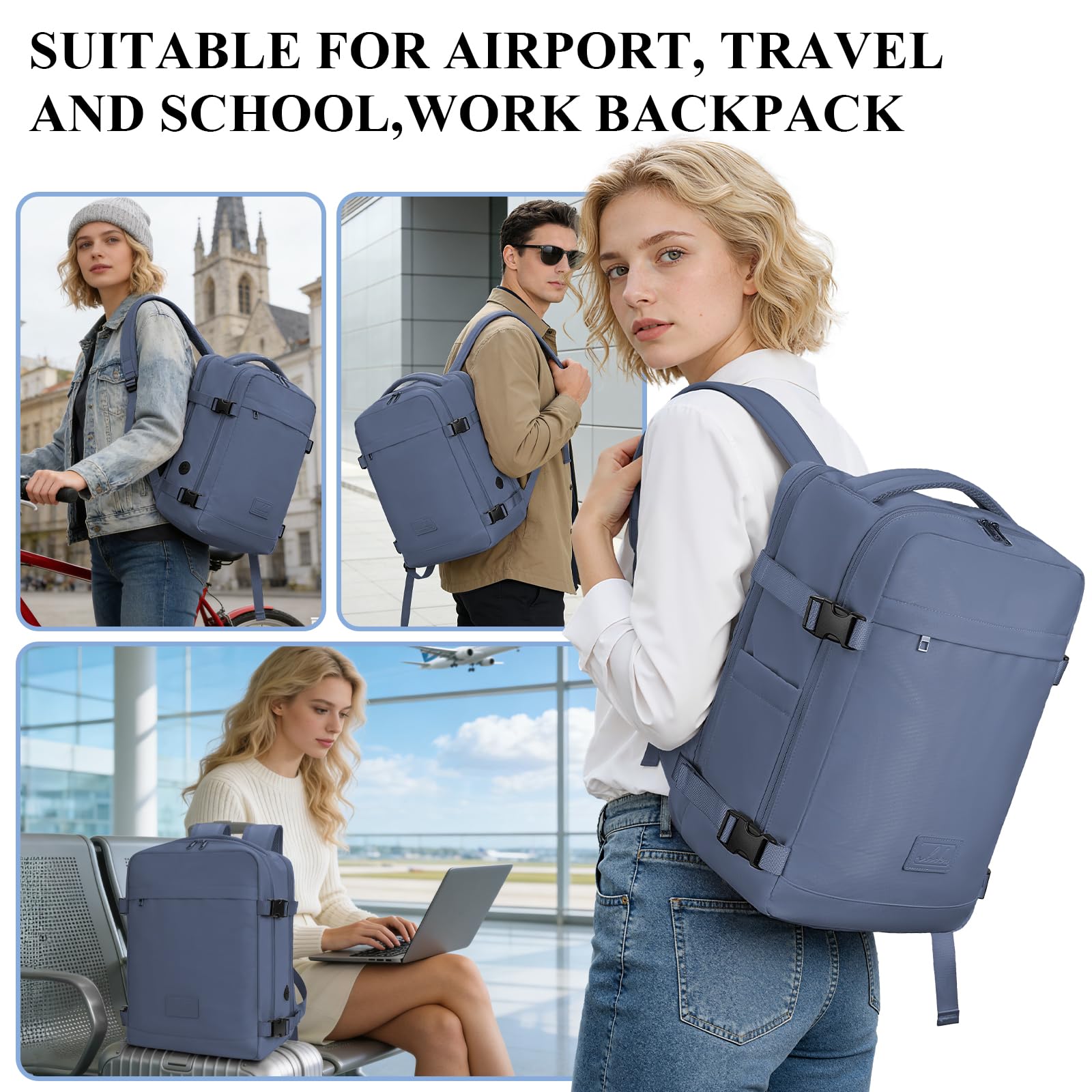 WOUIYO Bagage Cabine 40x30x20, 24L Sac à Dos Voyage Cabine Avion 40x30x20 pour Ryanair Wizzair Eurowings, Sac À Dos Homme Femme Sacs De Voyage Bagage À Main pour Ordinateur