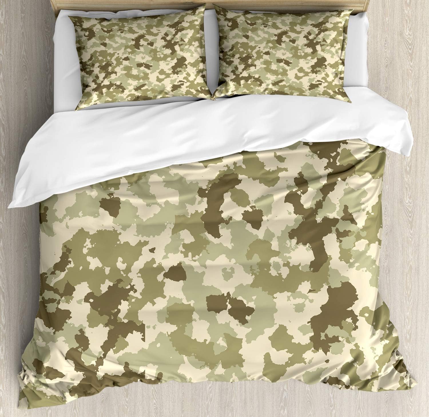 Ambesonne Camo Duvet Cover Set, Old Fashioned Camouflage Pattern Classical Jungle Survival Theme, Decorative 3 Piece Bedding Set with 2 Pillow Shams, California King, Pale Green