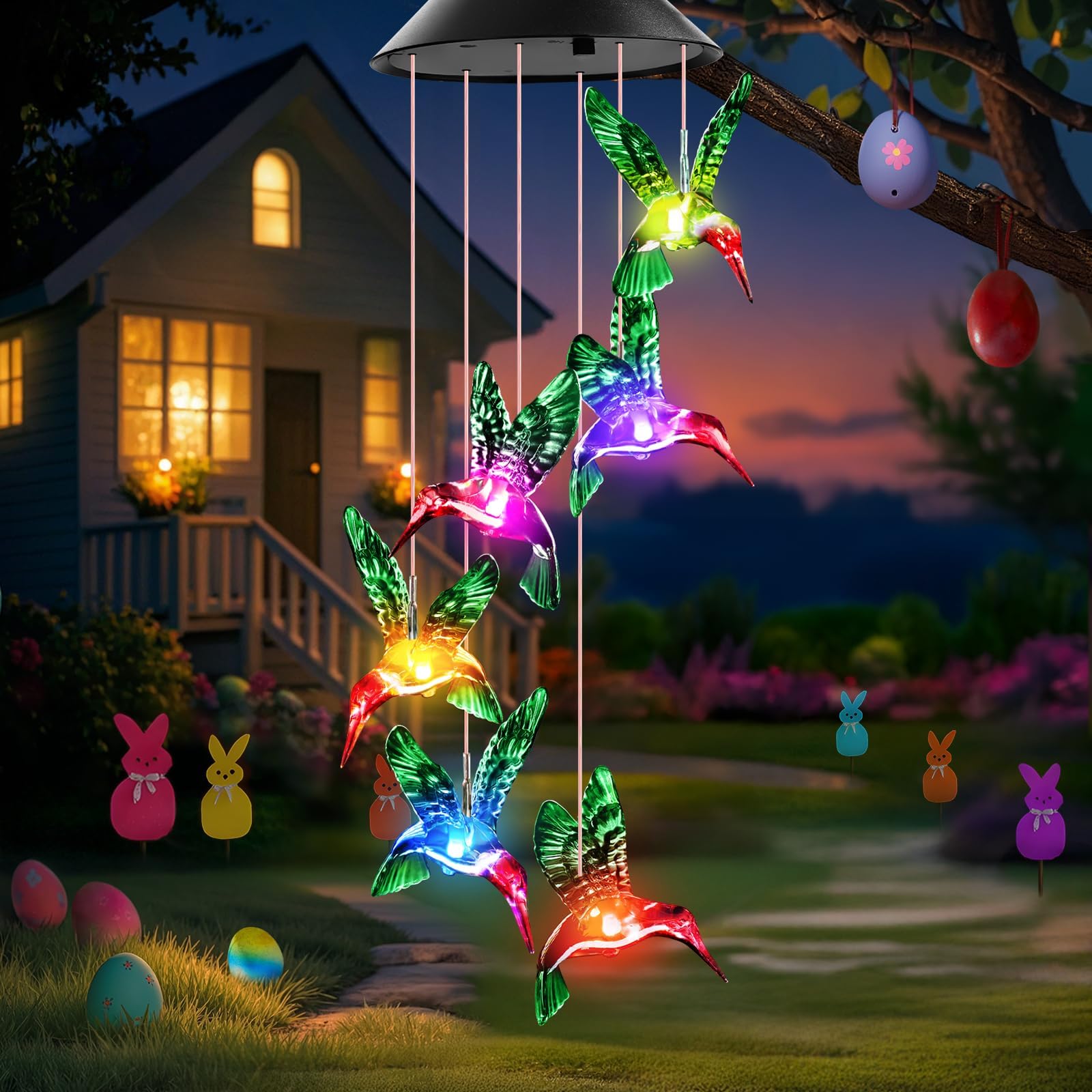Gifts for Mom Mothers Day from Daughter Solar Hummingbird Wind Chimes Outdoor Mobile Hang Garden Patio Porch Birthday Gifts for Grandma Women