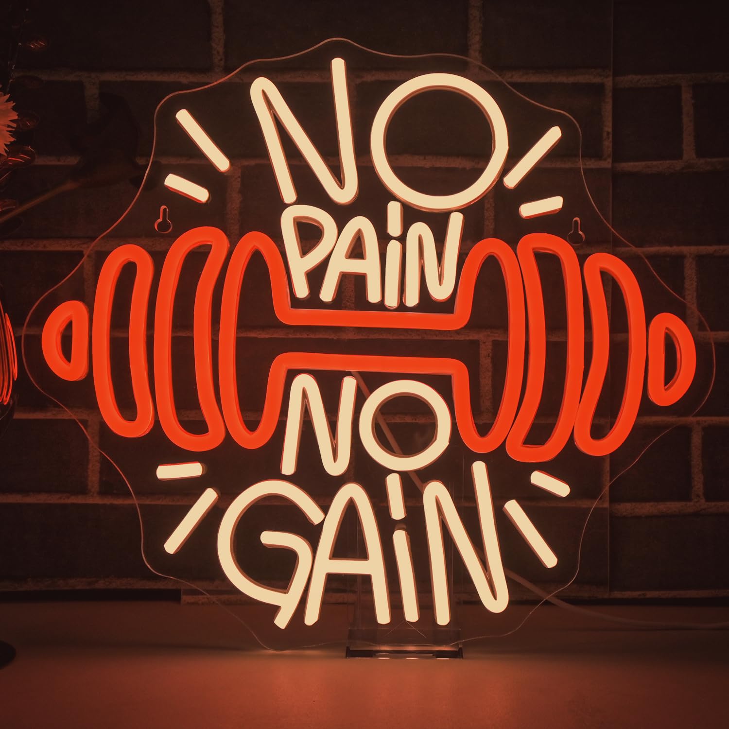 Lucunstar No Pain No Gain Neon Sign Dumbbell for Gym Decor Red Barbell Neon Open Sign for Business Neon Lights Fitness Club Sign Gym Fitness Studio Decoration