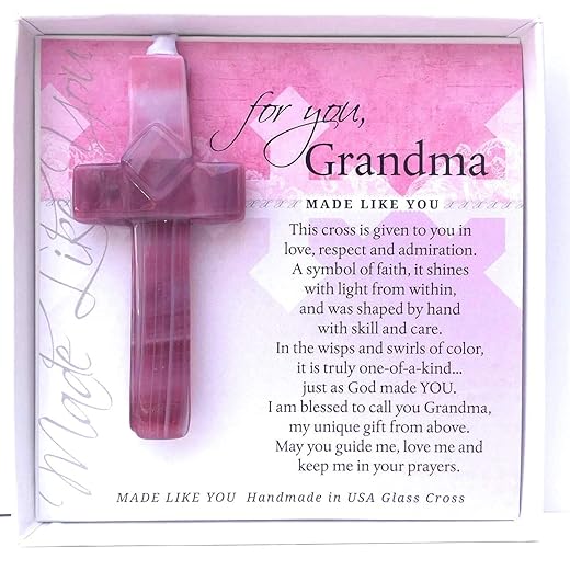 Sentimental Gift for Grandma from Granddaughter/Grandson - Handmade in USA Glass Cross and Grandma Poem - Gift for Grandmother for Mother's Day/Christmas/Birthday- Christian Gift For Grandma