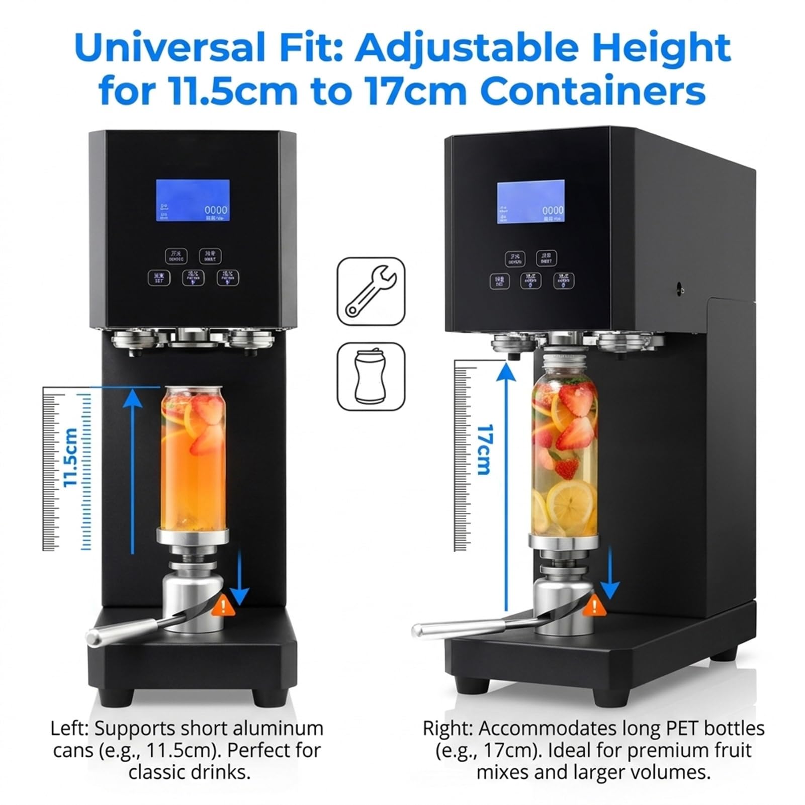 Sigillatrice Lattine Industriale/Aggraffatrice Elettrica/370W/Ciclo 5s/Altezza 11,5-17cm/Chiusura Freschezza/Per Ristorante e Bar/Barattoli Plastica Alluminio per Bevanda(Black)