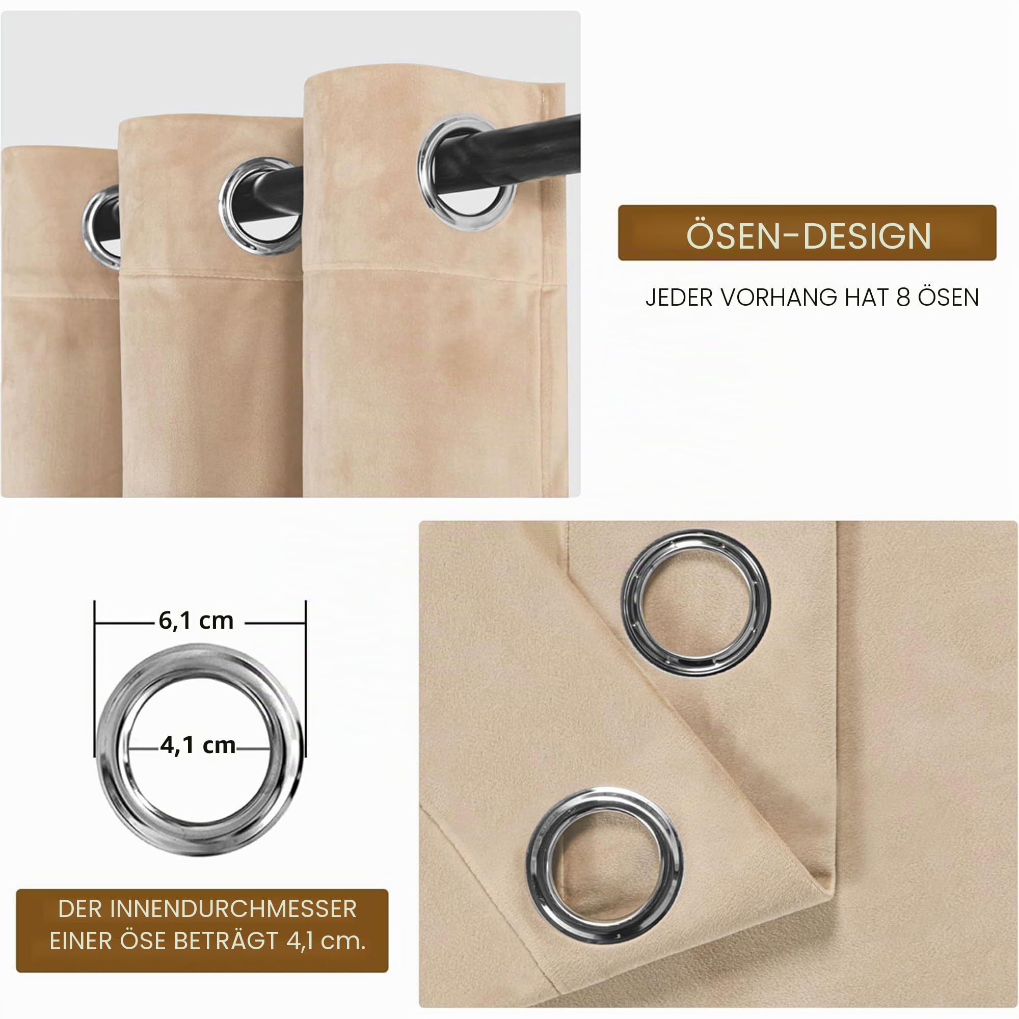 DWCN Hellbeige Samtvorhang Ösen 2er Set H245xB140cm mit Vorhang-Krawatten | Blickdichte Vorhänge Samt für Schlafzimmer Wohnzimmer, Weich Gardinen Verdunkelung Curtains Blickdicht Thermovorhang Winter