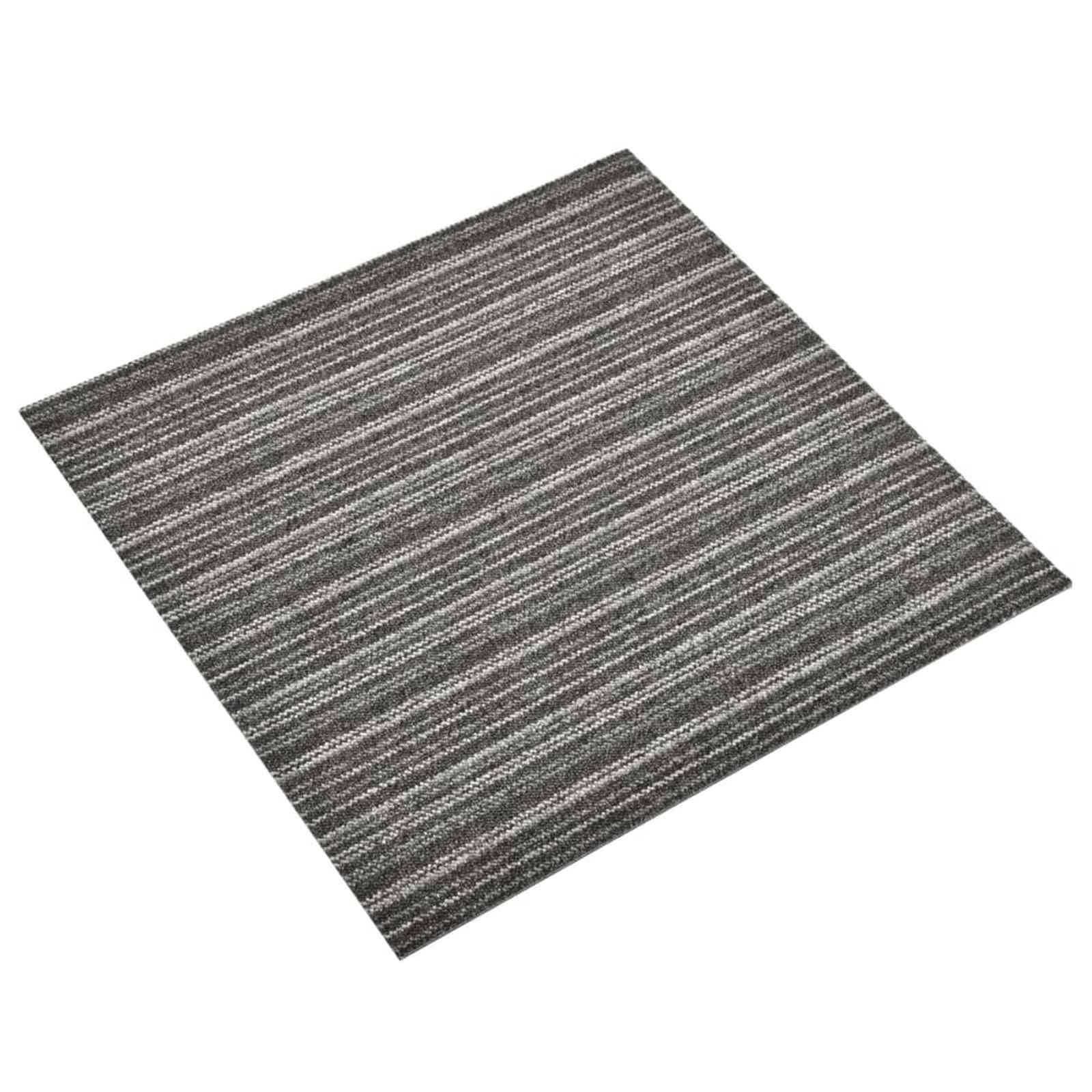 Juego de 20 azulejos de alfombra a rayas, antracita, 50 x 50 cm, polipropileno para interiores, alfombra modular con superficie texturizada