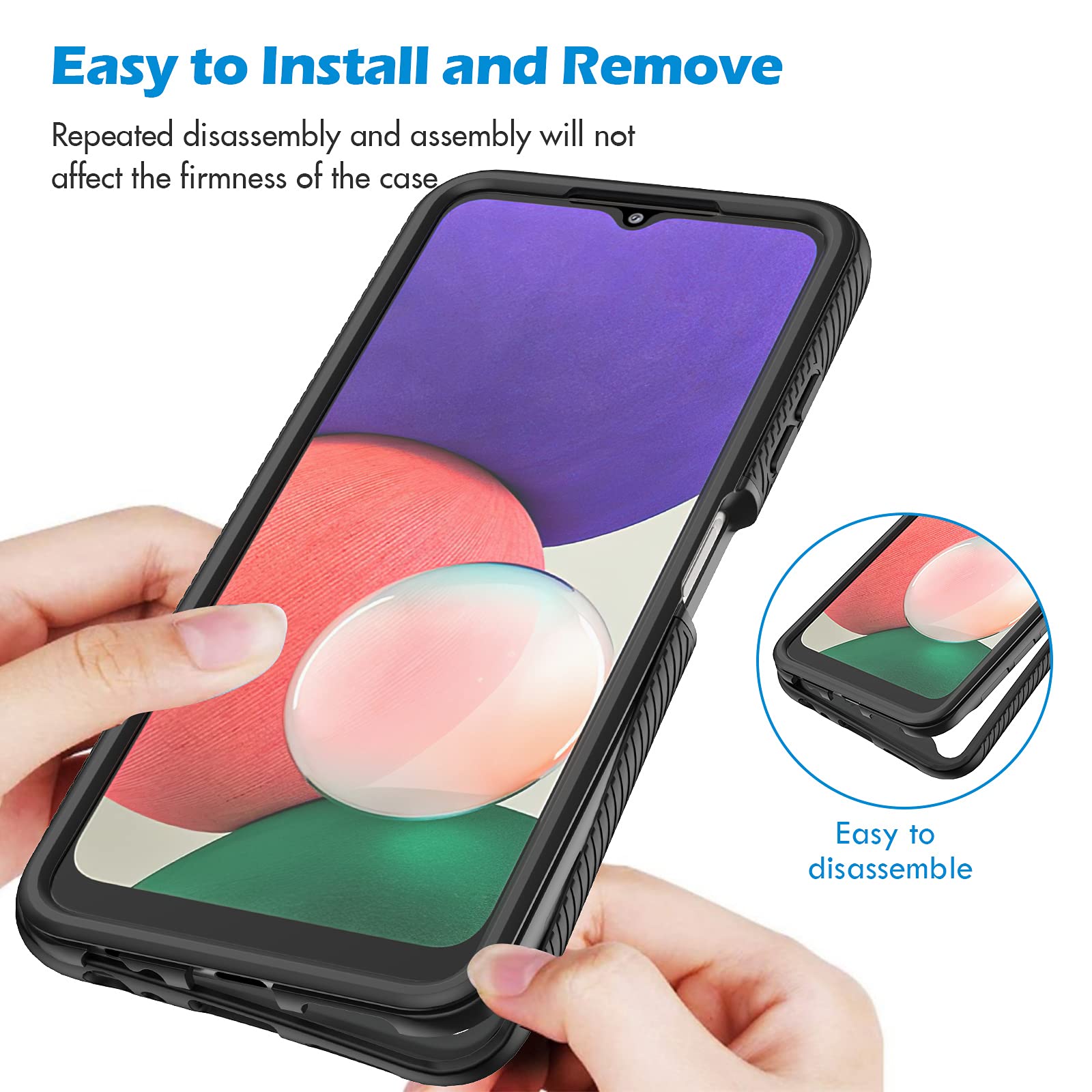 CENHUFO Cover Samsung A22 5G, Custodia Samsung A22 5G Antiurto 360 Gradi con Protezione Schermo Integrata Rugged Trasparente Case Doppia Faccia Fronte Retro Cover per Samsung Galaxy A22 5G - Nero