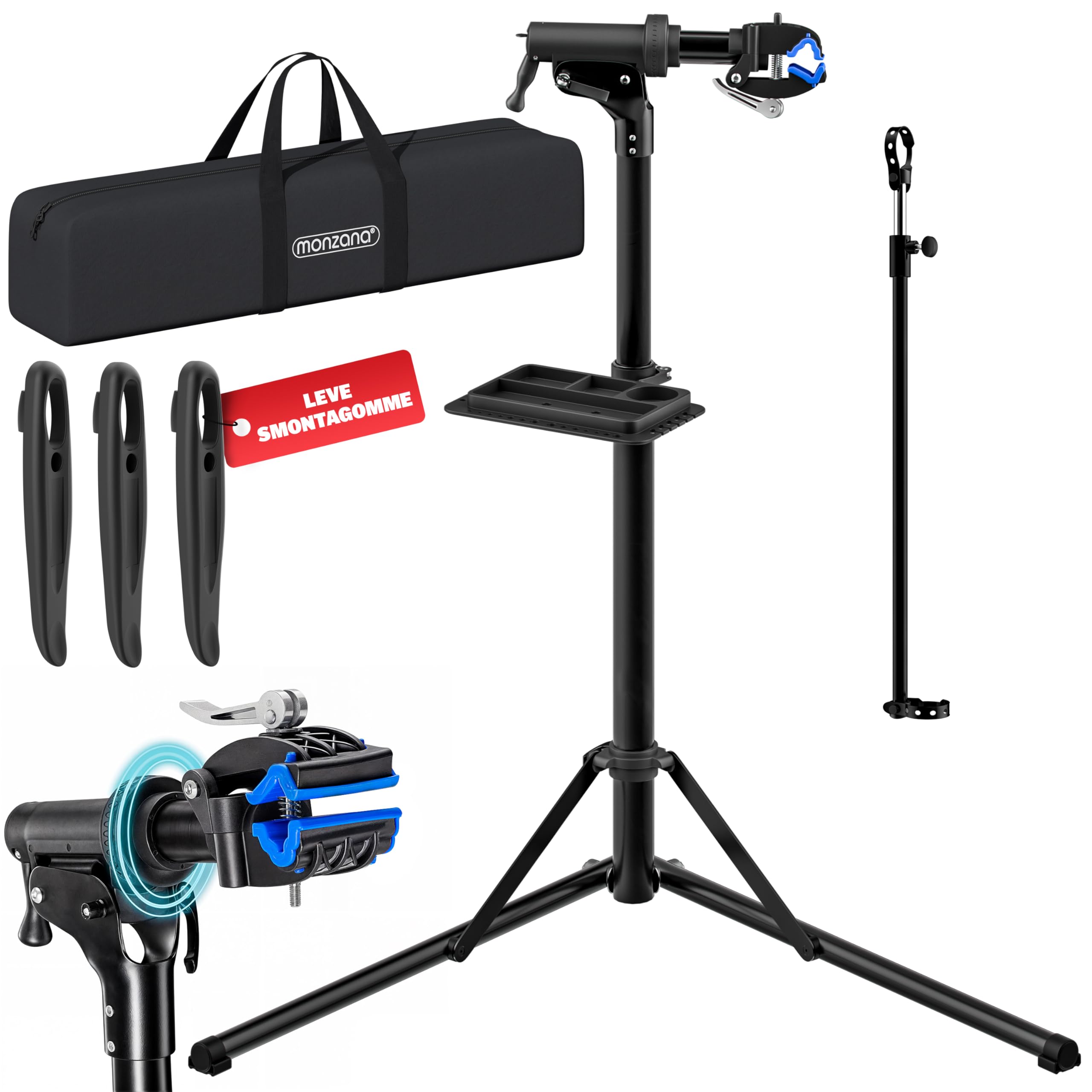 Monzana® Cavalletto Riparazioni Biciclette fino a 50kg Borsa Trasporto Pieghevole Asta Regolabile Montaggio Bici Elettriche E-Bike Officina