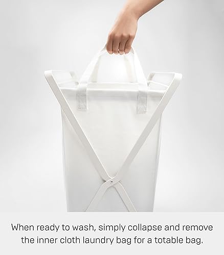 Miniatura 10 de Yamazaki Cesta de lavandería para el hogar, acero + algodón, grande, color blanco