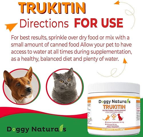Miniatura 6 de Trukitin - Carpeta de fosfato a base de quitosina para gatos y perros, ingredientes naturales de grado humano para suplemento de apoyo renal con