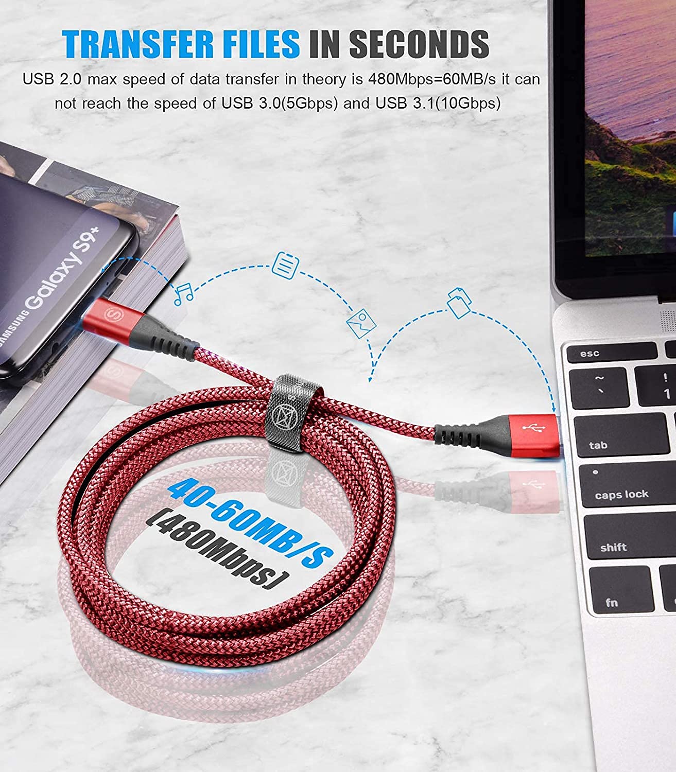 Cavo USB C [3-Pezzi,1m2m3m] Cavo Tipo C di Ricarica Rapida per i phone 15 Plus Pro Max,Samsung Galaxy S23/S22/S21,Sony,Xiaomi,Hua wei,Google Pixel e altri dispositivi Android USB-C-rosso