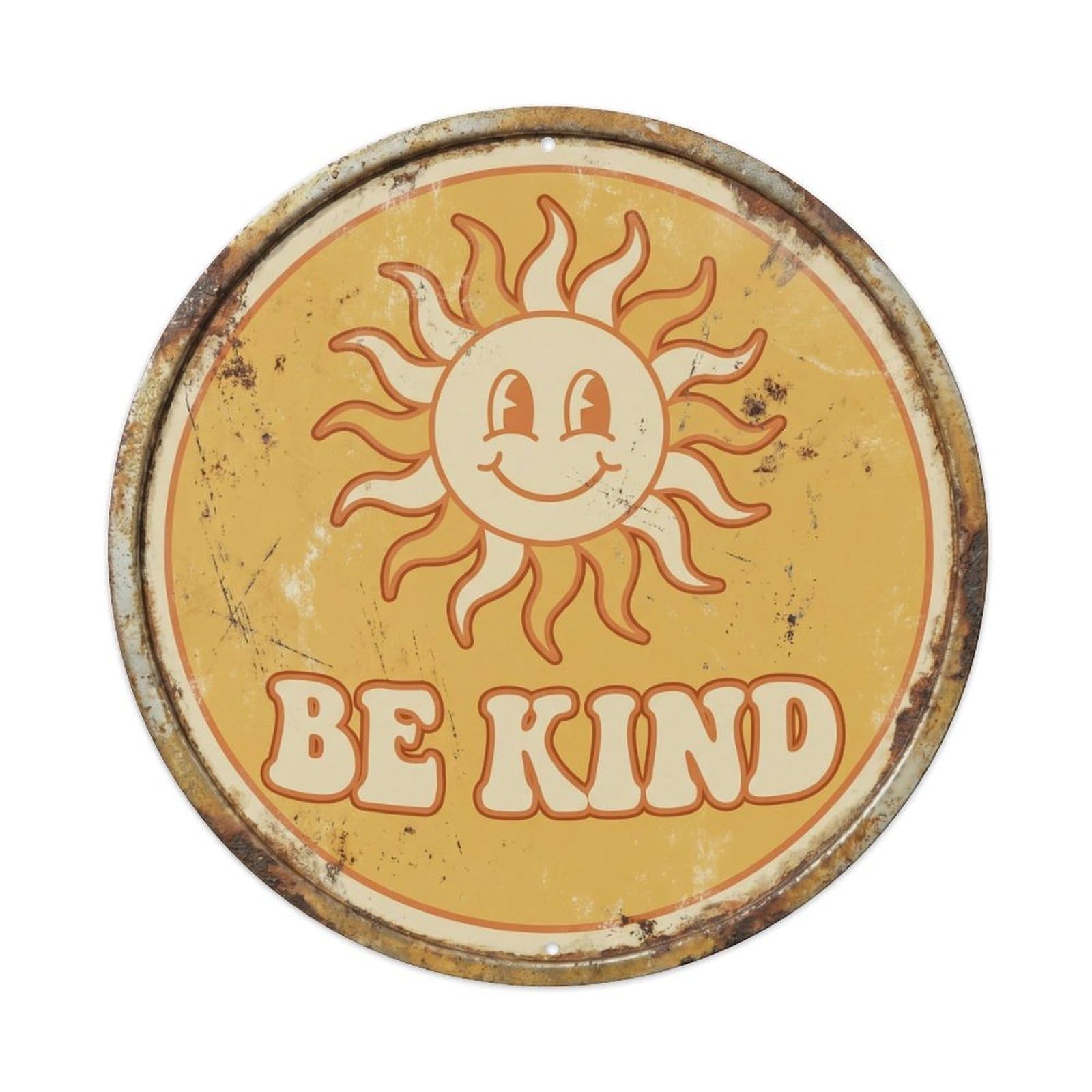 Cmhok Vintage Style Be Kind Vintage Living Accessory Retro Slogans Metal Tin Sign Plaque Wall Decor For Cafe, Club, Garden Round Metal Poster 8X8inch