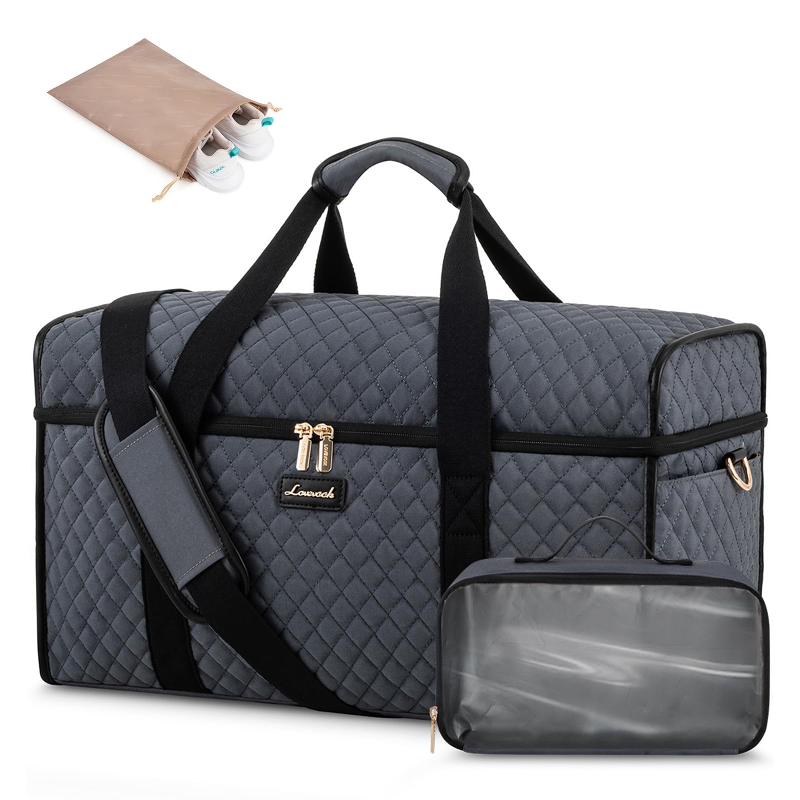 LOVEVOOK Travel Duffle Bag - Weekender & Overnight Bag with Toiletry & Wet Pocket, Carry-On Size, 3pc Set