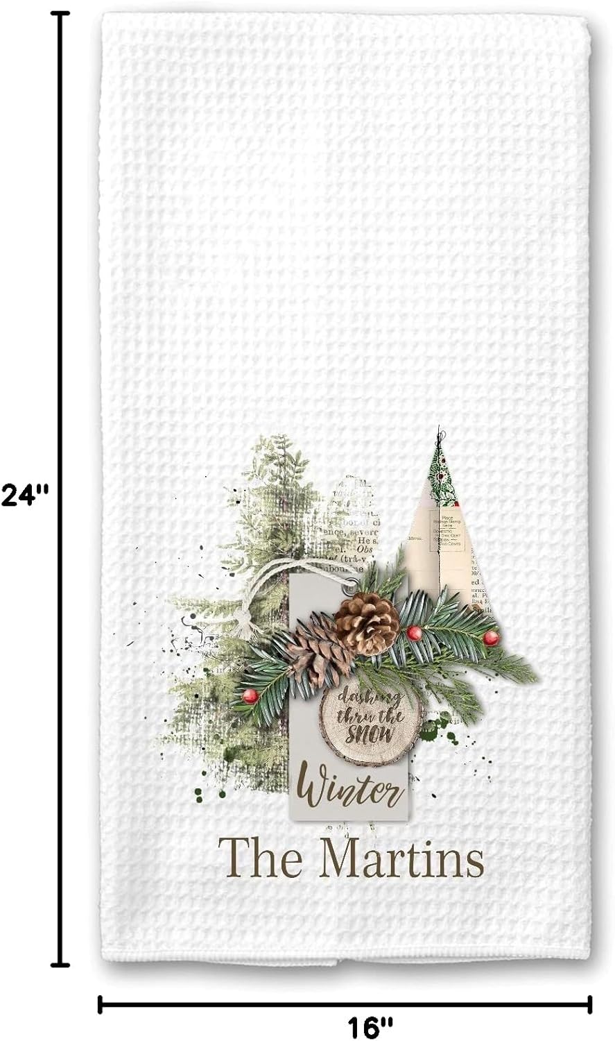 Custom Christmas Dish Towel, Personalized, Dashing Through The Snow, Gift for Her, Stocking Stuffer, Secret Santa Gift