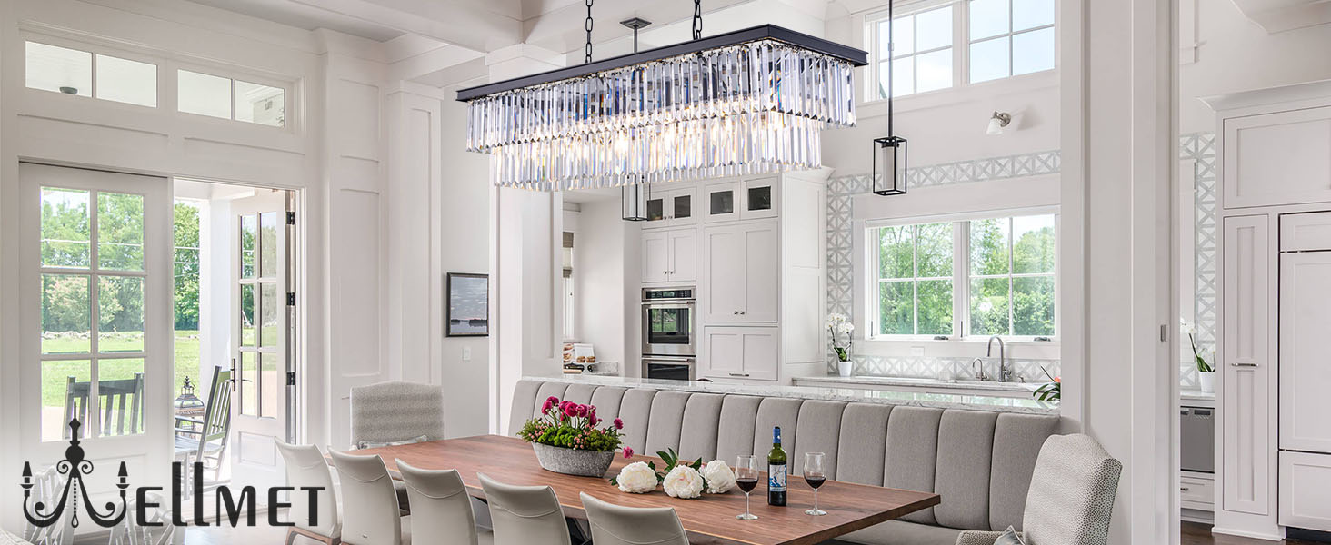 Wellmet Crystal Chandelier 47-inch, 11-Light Modern Rectangular