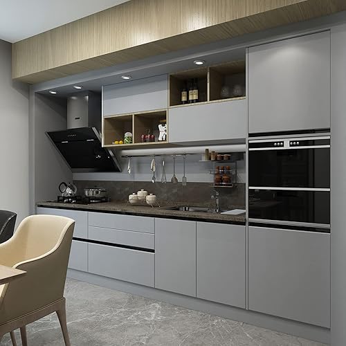 Miniatura 5 de Película de vinilo gruesa de 24 x 197 pulgadas, color gris puro, despegar y pegar, extraíble, impermeable, papel de contacto para encimera, papel